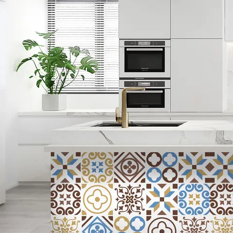Retro Mosaic Tile Stickers Waterproof PVC Self Adhesive Wall Decal Vintage Floral Pattern Peel And Stick Home Decor