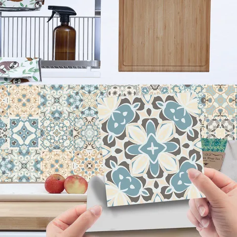 Adhesivos de Pared Impermeables Mosaico Retro PVC Cocina Resistente al Aceite Papel Pintado Decorativo Para Hogar