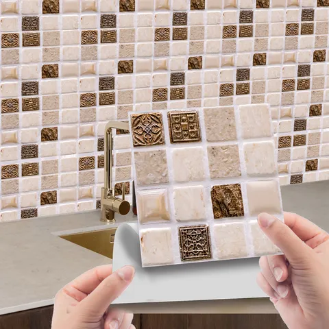 3D Stereoscopic Mosaic Tile Stickers Waterproof Self Adhesive Wall Floor Decal DIY Home Kitchen Bathroom Decor