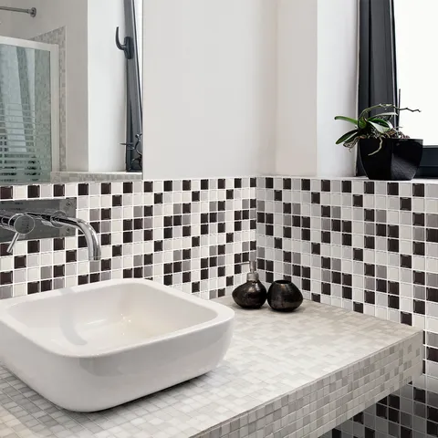 3D Geometric Grid Waterproof Self Adhesive Wall Stickers PVC Removable Mosaic Tile Stickers For Home Decor Living Room