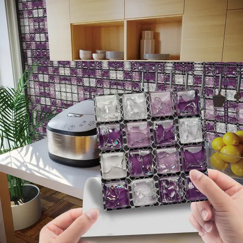 Pegatinas de Azulejos de Mosaico 3D Impermeables Autoadhesivas Pegatinas de Pared de PVC Papel Pintado Desmontable para Cocina Baño Decoración