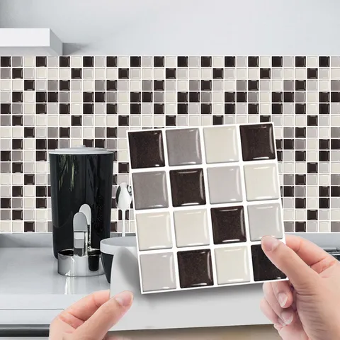 3D Geometric Grid Waterproof Self Adhesive Wall Stickers PVC Removable Mosaic Tile Stickers For Home Decor Living Room