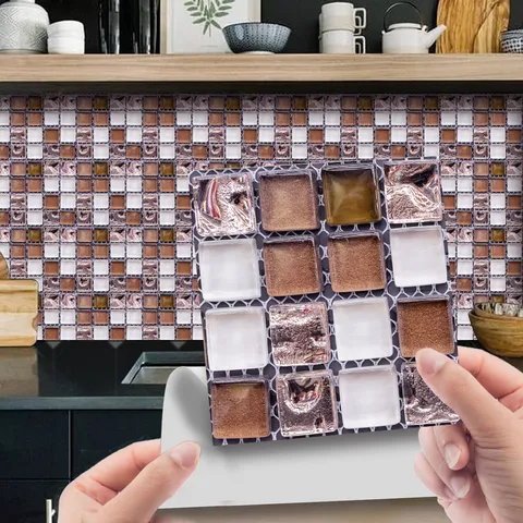 Stickers Muraux Carrelage Mosaïque 3D Imperméable Autoadhésif Papier Peint DIY Pour Cuisine Salle de Bain Décoration