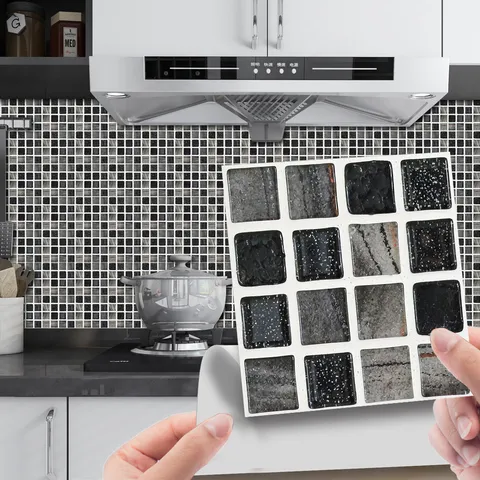 3D Mosaic Grid Tile Stickers Waterproof Self Adhesive PVC Wall Decals Geometric Plaid Backsplash For Kitchen Bathroom Home Decor