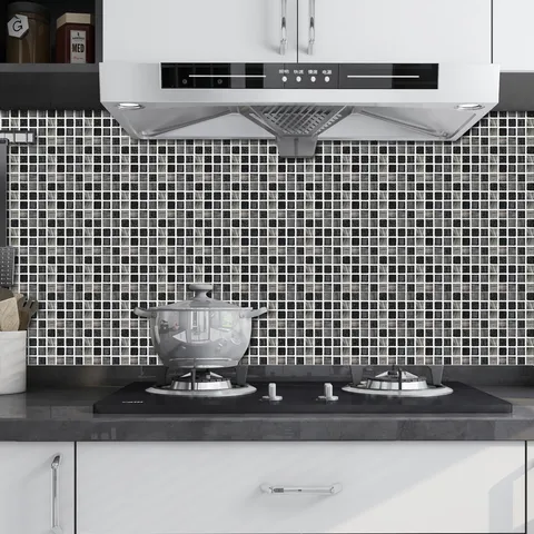3D Mosaic Grid Tile Stickers Waterproof Self Adhesive PVC Wall Decals Geometric Plaid Backsplash For Kitchen Bathroom Home Decor
