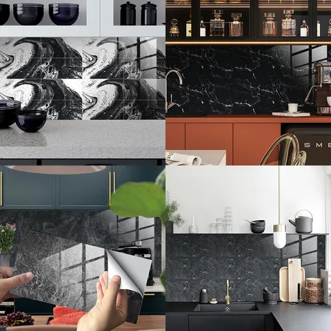 Waterproof Marble Pattern Wall Sticker PVC Crystal Film Tile Sticker Peel And Stick Kitchen Bathroom Home Decor