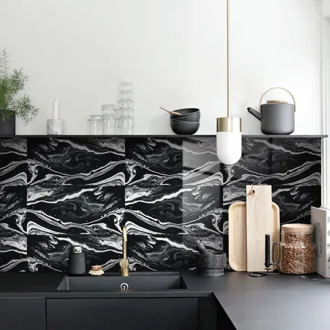 Pegatinas de Azulejos de Mármol Impermeables Película de Cristal Papel Pintado