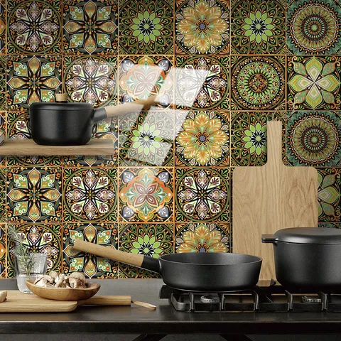 Adhesivo de Azulejos de Mandala Autoadhesivo Impermeable Papel Pintado de Película de Cristal para Decoración del Hogar