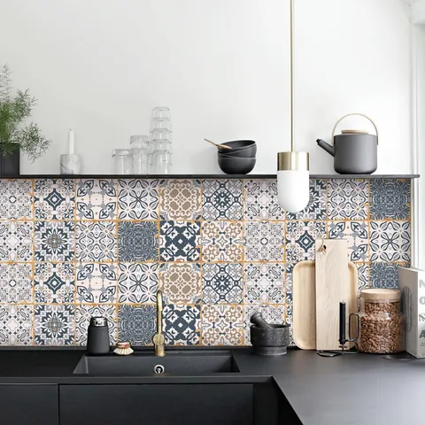 Motivo Floreale Mandala PVC Adesivo da Parete per Piastrelle con Pellicola Lucida Impermeabile Decorazione per la Casa