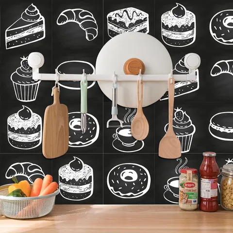 Retro Chalkboard Gray Tile Stickers Kitchen Dining Room Wall Decal Waterproof PVC Peel And Stick Home Decor