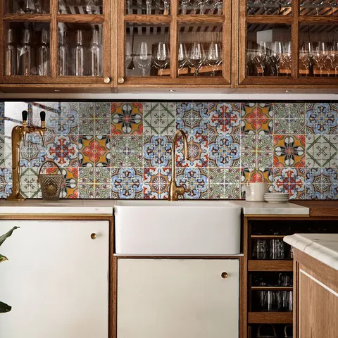 Adhesivos de Azulejos Retro Marroquí Autoadhesivo Impermeable PVC Papel Pintado Para Cocina Baño Hogar