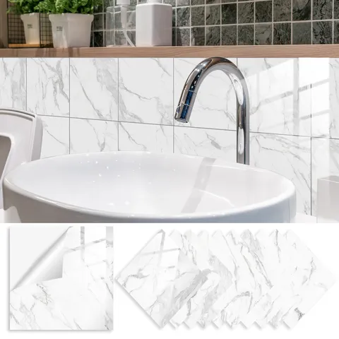 Imitation Marble Crystal Film Tile Stickers Self Adhesive Waterproof Wall Stickers For Home Decor Kitchen Bathroom Remodeling