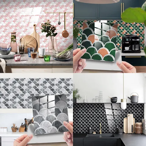 Modern 3D Waterproof Marble Pattern Fish Scale Wall Stickers Crystal Film PVC Home Decor Wallpaper For Kitchen Bathroom