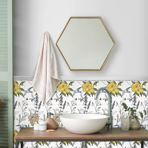 French Style Waterproof Self-Adhesive PVC Tile Stickers Removable Home Kitchen Bedroom Wall Decals Decorative Peel and Stick Art Murals