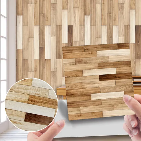 Retro Wood Grain Self Adhesive Wall Stickers Waterproof PVC Tile Decals Removable Home Decor For Living Room Bedroom