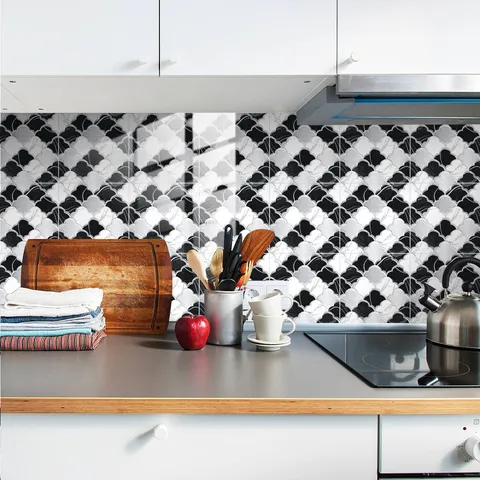 Stickers Carrelage Lotus 3D Imperméables Auto-adhésifs PVC Stickers Muraux Amovibles Pour Cuisine Salle de Bain Décoration Maison