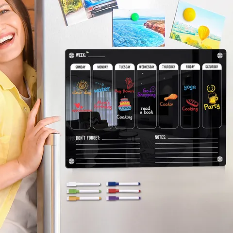 Acrylic Weekly Planner Message Board Magnetic Refrigerator Calendar Dry Erase Board For Kitchen Office