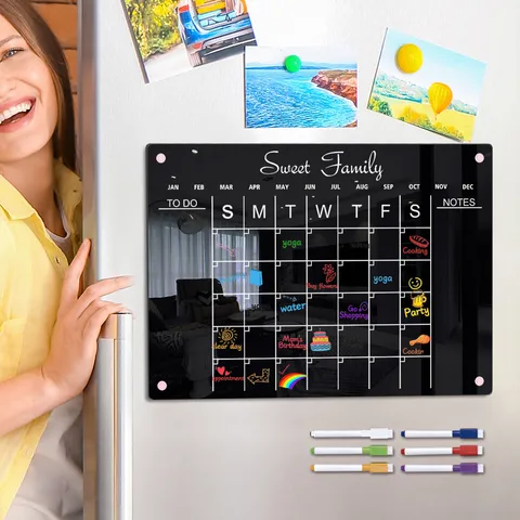 Acrylic Magnetic Weekly Planner Memo Board Transparent Black Calendar For Fridge Kitchen Office And Home