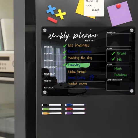 Transparent Acrylic Weekly Planner Magnetic Memo Board Erasable Message Board With Markers For Fridge Home Office