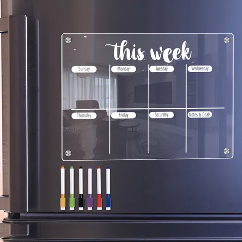 Transparent Acrylic Weekly Planner Magnetic Message Board With Erasable Pens Dry Erase Calendar For Office Home