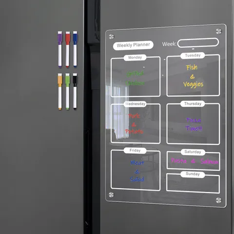 Transparent Acrylic Weekly Planner Board Magnetic Dry Erase Calendar For Fridge With Six Markers Home Office Wall Decor