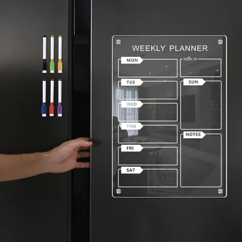 Transparent Acrylic Weekly Planner Board For Refrigerators Magnetic Dry Erase Calendar Memo Board With Marker Pens For Daily Schedule