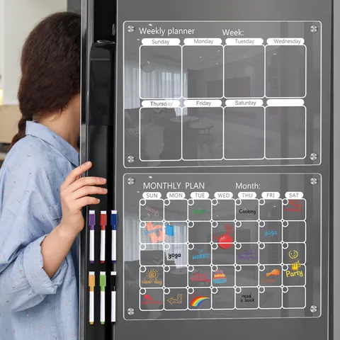 Transparent Acrylic Weekly Monthly Planner Magnetic Calendar Board For Refrigerator Dry Erase Acrylic Board With Markers
