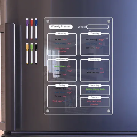 Transparent Acrylic Weekly Planner Board Magnetic Dry Erase Calendar For Fridge With Six Markers Home Office Wall Decor