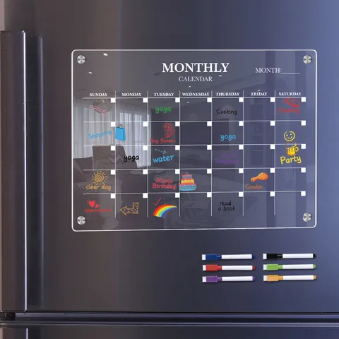 Transparent Acrylic Magnetic Refrigerator Calendar Message Board Clear Weekly Monthly Planner Board With Pens For Home