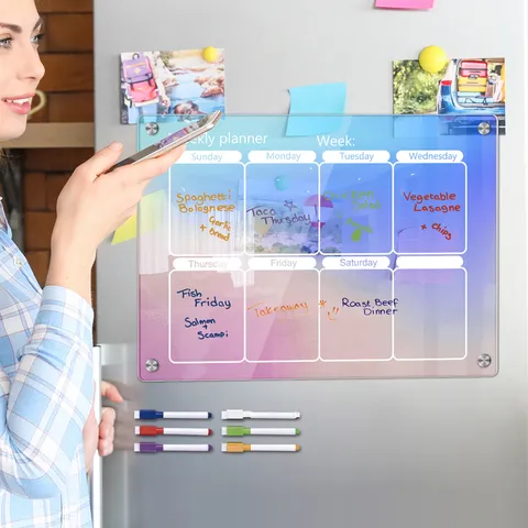 Colorful Acrylic Weekly Planner Magnetic Refrigerator Message Board Erasable Dry Erase Calendar For Kitchen Home Decor
