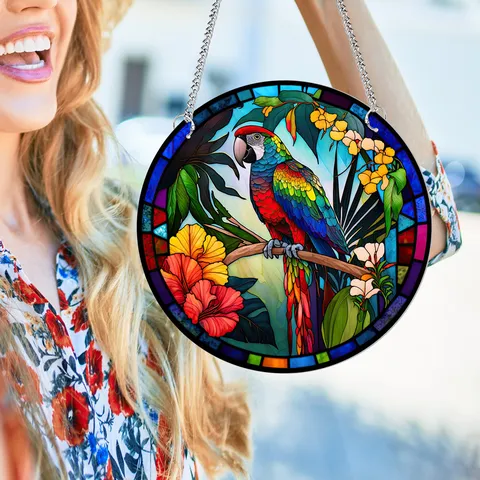 Acrylic Hummingbird Wall Hanging Stained Glass Style Bird Window Sun Catcher With Iron Chain Suction Hook Home Decor