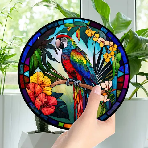 Acrylic Hummingbird Wall Hanging Stained Glass Style Bird Window Sun Catcher With Iron Chain Suction Hook Home Decor