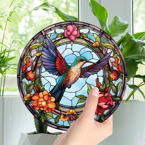 Hummingbird Butterfly Animal Pattern Wall Hanging Acrylic Stained Glass Style Suncatcher Window Ornament