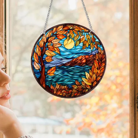 Acrylic Hummingbird Butterfly Turtle Wall Hanging Decor Stained Glass Style Sun Catcher with Chain and Hook for Home Living Room Bedroom Decoration