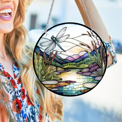 Kolibri Schmetterling Tier Acryl Wandbehang Buntglas-Stil Fensterdekor mit Kette für Zuhause Wohnzimmer