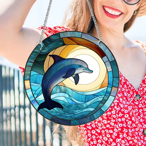 Stained Glass Hummingbird Butterfly Sea Turtle Acrylic Window Hanging Suncatcher Wall Decor Pendant with Metal Chain