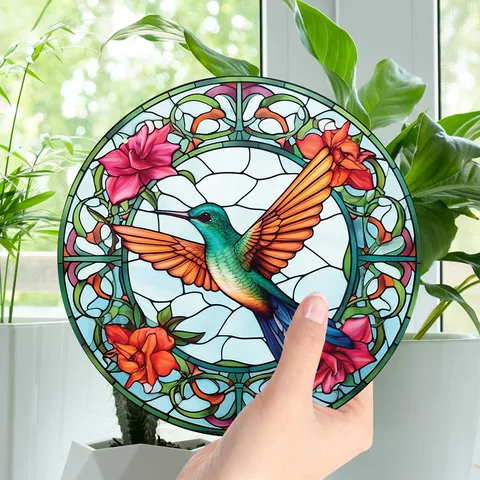 Hummingbird Stained Glass Style Acrylic Hanging Ornament Wall Decor Window Suncatcher For Living Room Home