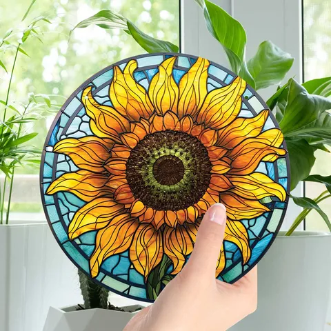 Acrylic Hummingbird Butterfly Turtle Wall Hanging Decor Stained Glass Style Sun Catcher with Chain and Hook Home Room Decor