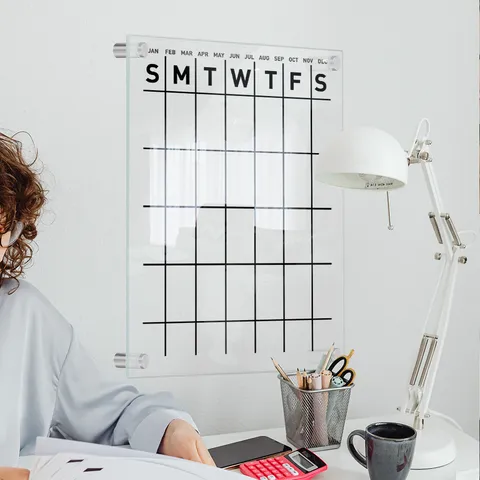 Clear Acrylic Weekly Planner Board Wall Mounted Calendar Dry Erase Memo Board With Pen And Hardware For Office Home