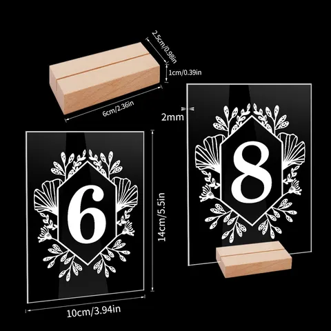 Clear Acrylic Table Number Cards with Wooden Base Wedding Banquet Table Signs Decorative Number Display Cards Set