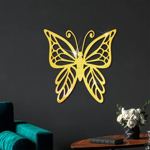 Acryl Spiegel Vlinder Muursticker Goud Opengewerkt Kunst Muurschildering Decal Voor Woonkamer Slaapkamer Thuis Muurdecoratie