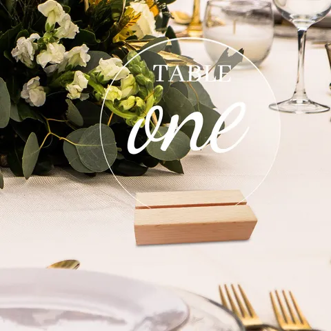 Plaque de Numéro de Table de Mariage en Acrylique Clair Panneau de Table Rond Transparent Avec Base en Bois pour Décor Moderne de Banquet
