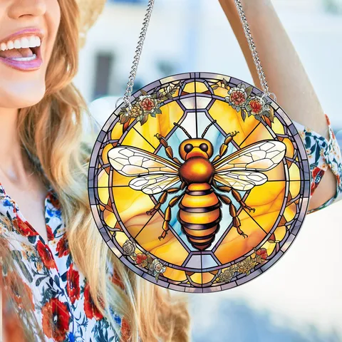 Acrylic Hummingbird Butterfly Animal Wall Hanging Decor Painted Glass Style Window Suncatcher With Chain For Home