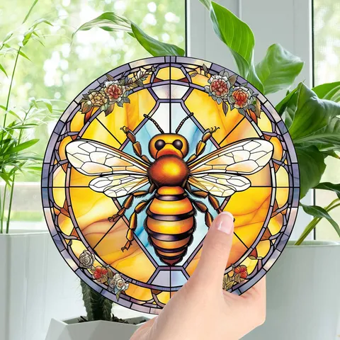Acrylic Hummingbird Butterfly Animal Wall Hanging Decor Painted Glass Style Window Suncatcher With Chain For Home