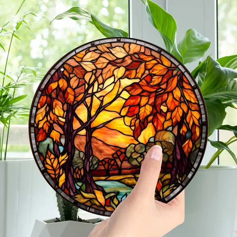 Acryl Buntglas Kolibri Wandbehang Ornament Herbstlandschaft Fensterdekor Mit Eisenkette Und Haken Für Zimmer