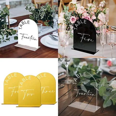 Acrylic Wedding Table Number Plate Arch Table Seating Sign Mirror DIY Printed Table Numbers Display Stand Party Decor