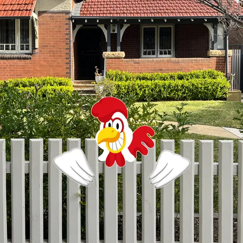 Gallo Cartoon Pannello Alveolare Arte da Cortile Decorazione Giardino Esterno Simpatico Animale Recinzione Segno di Decorazione