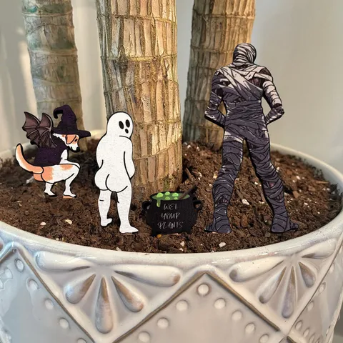 Halloween Funny Plant Stakes Wooden Potted Plant Decorative Signs Ghost Dog Mummy Plant Pot Inserts Home Garden Decor