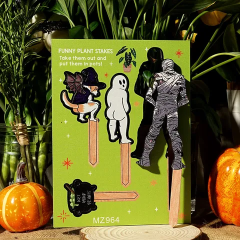 Halloween Funny Plant Stakes Wooden Potted Plant Decorative Signs Ghost Dog Mummy Plant Pot Inserts Home Garden Decor