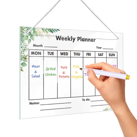 Acrylic Weekly Planner Board Clear Hanging Calendar Dry Erase Message Board For Wall Office Home Decor With White Rope And Hook
